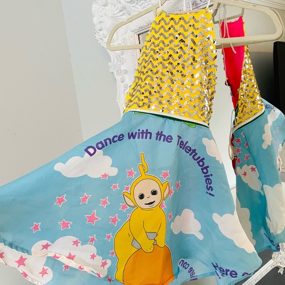 SALE Reconstructed TELETUBBIES Laa Laa Skater Dress - Picture 6 of 7
